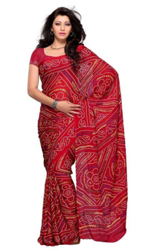 BandhaniI Sarees-Red Art Silk -painettu suunnittelija Bandhani Saree 7