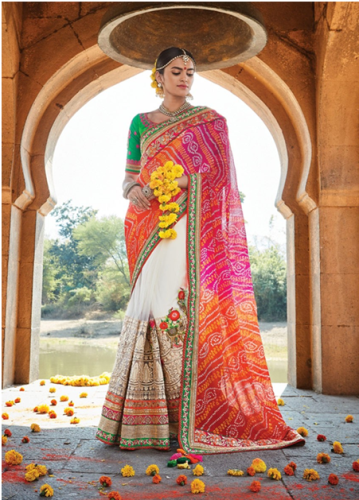 BandhaniI Sarees-kerma-vaaleanpunainen Jaipuri Bandhani Saree 8