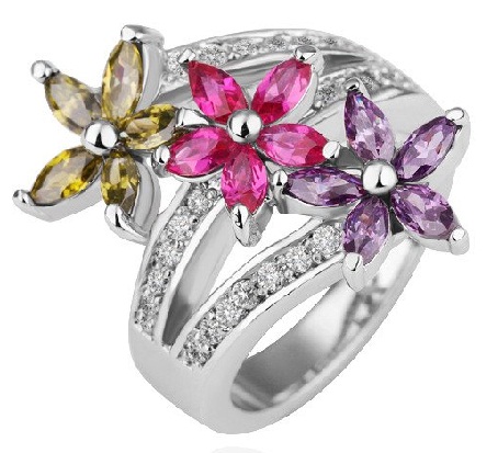 Κρυστάλλινο λουλούδι ασημένιο δαχτυλίδι