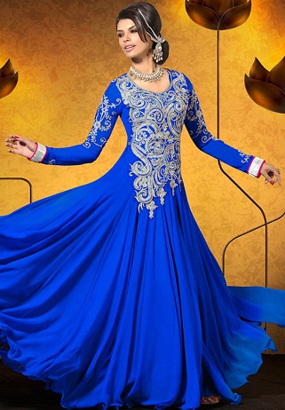 Μπλε Σχεδιαστής Long Anarkali Suit