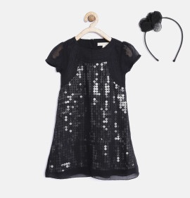 Μαύρο Sequined A-Line Fancy Frock Φόρεμα