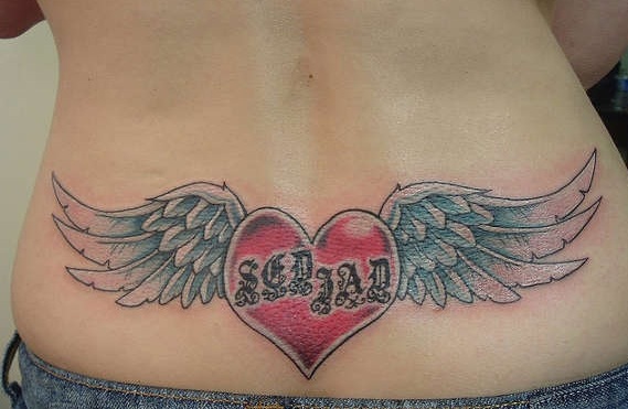 Pretty Lower Back Tattoo Heart with Wings