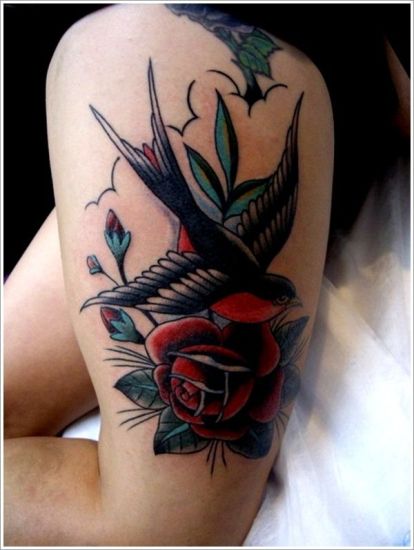 Jalka niellä ruusu tatuointi tytöille