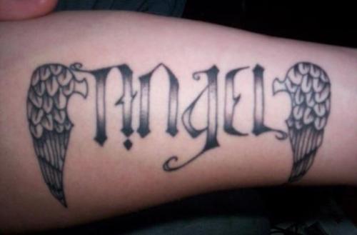 Angel And Wings Ambigram Tattoo Art