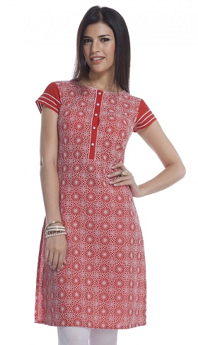 Red Cotton Heavy Embroidered Kurtis