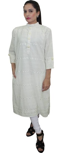 Crown Nine Embroidered Women Pakistani Kurta (Λευκό)