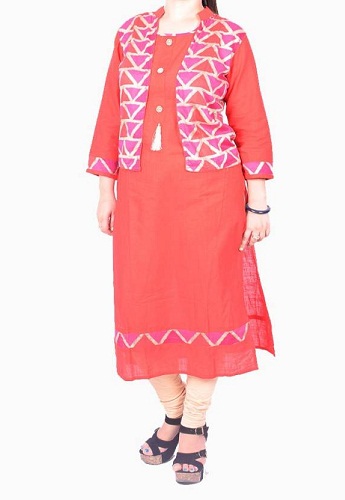 Cloth Fashion Solid Women Pakistani Kurta (Κόκκινο)