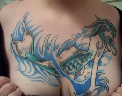 Γοργόνα Τατουάζ στήθους για γυναίκες