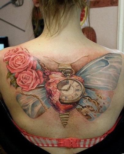 Σχέδιο τατουάζ ρολογιού πεταλούδα