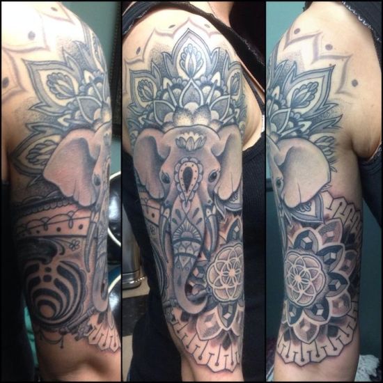 Tribal Elephant Tattoo Design On Sleeves