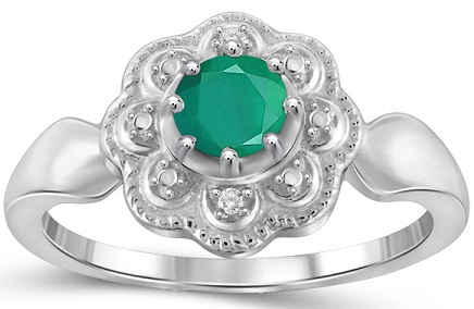 Jewelonfire smaragdi jalokivi ja timantti aksentti kukkasormus
