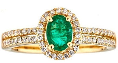 Keltainen kulta soikea leikkaus Sambian smaragdi kulta sormus timantteja