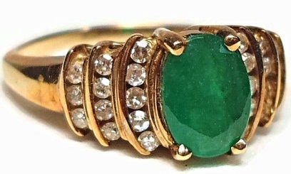 10K kultainen timantti & amp; Vihreä smaragdirengas