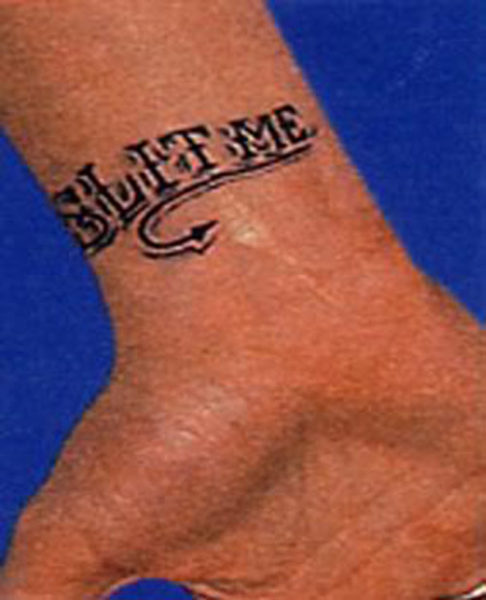 Slit Me Eminem Tattoo on Right Wrist