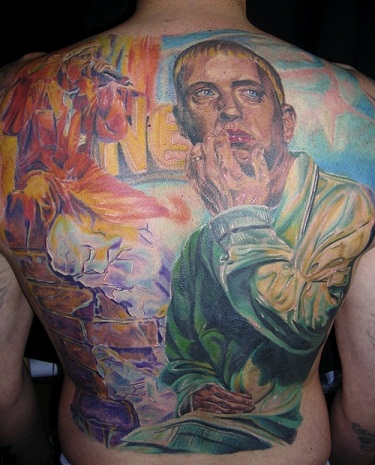 Νερό χρώμα Τατουάζ Eminem με τη φωτογραφία του που απεικονίζεται