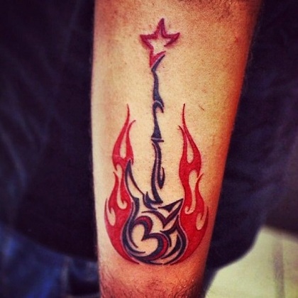 Burning Guitar Tattoo Design on Arm