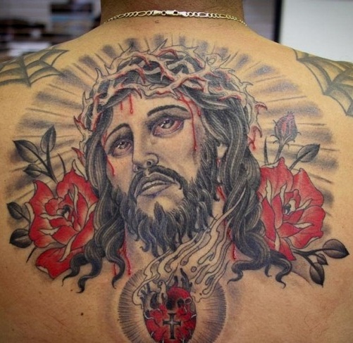 Ιησούς τατουάζ με λουλούδια