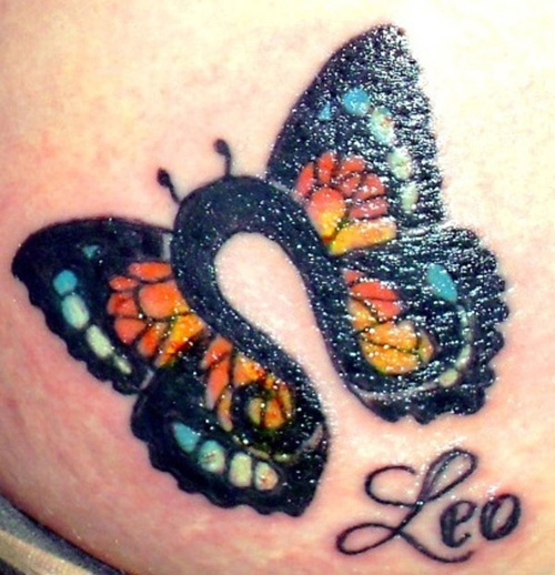 Leo Butterfly Tattoo Design with Name
