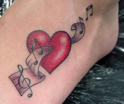 Red Heart Music Tattoo για Γυναικείο Πόδι