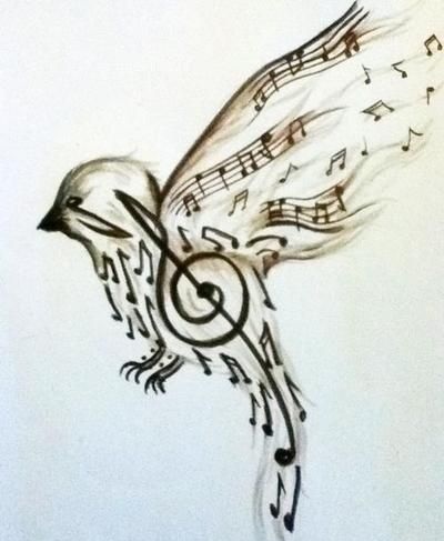 Bird Shape Music Note Τατουάζ