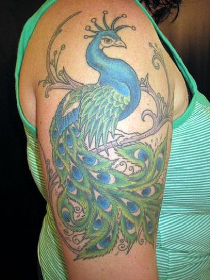 Peacock Blue Feather Tattoo For Girl