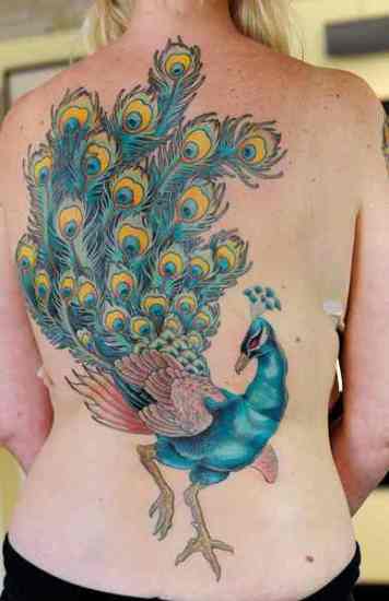 Full Back Peacock Tattoo για γυναίκες