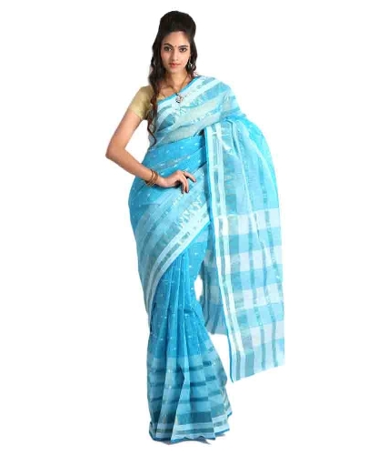 Tant Sarees -Blue And White Tant Cotton 6