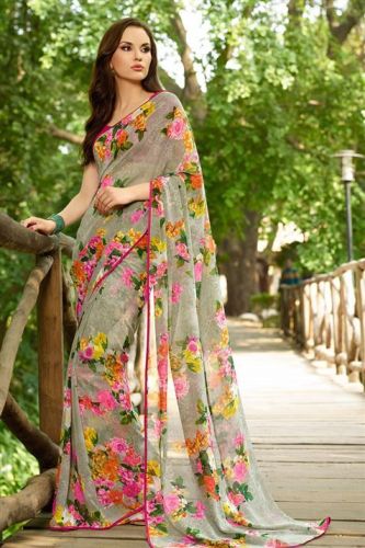 Vintage Floral Printed Saree