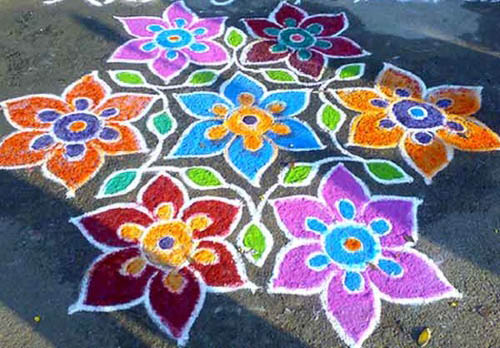 Floral Freehand Rangoli Design Kolam