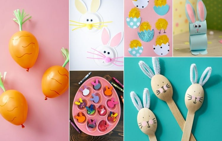Hantverk till påsk med småbarn - kaniner, ungar, påskägg och morötter