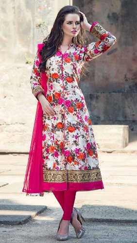 Ethnic Floral Print Mid Cut Salwar Suit