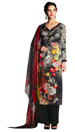Μαύρο Floral Salwar Κοστούμι