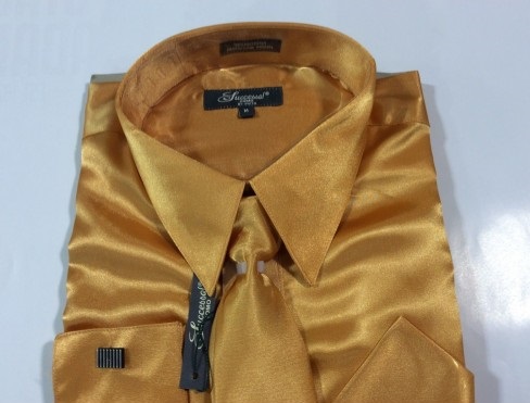 Σατέν χάλκινο χρυσό πουκάμισο για άνδρες