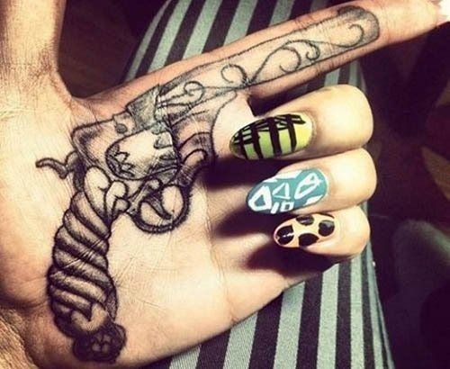 Gun Style Palm Tattoo