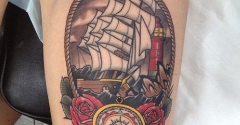 Laivan tatuointi jaloille