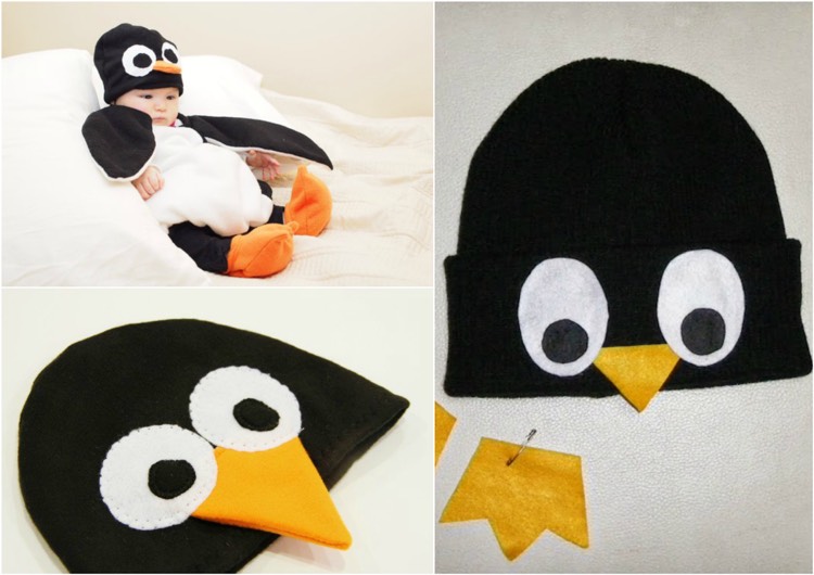 Baby kostym pingvin-hatt-filt-gör-det-själv