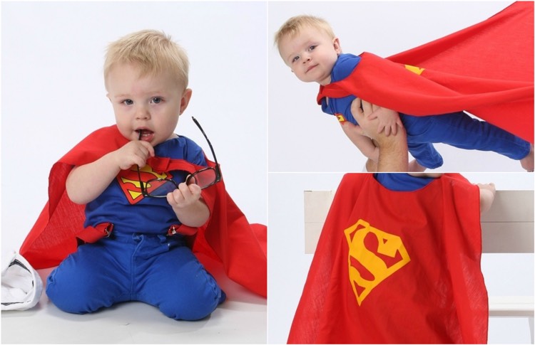 Baby dräkt superman pojke röd cape blå t-shirt