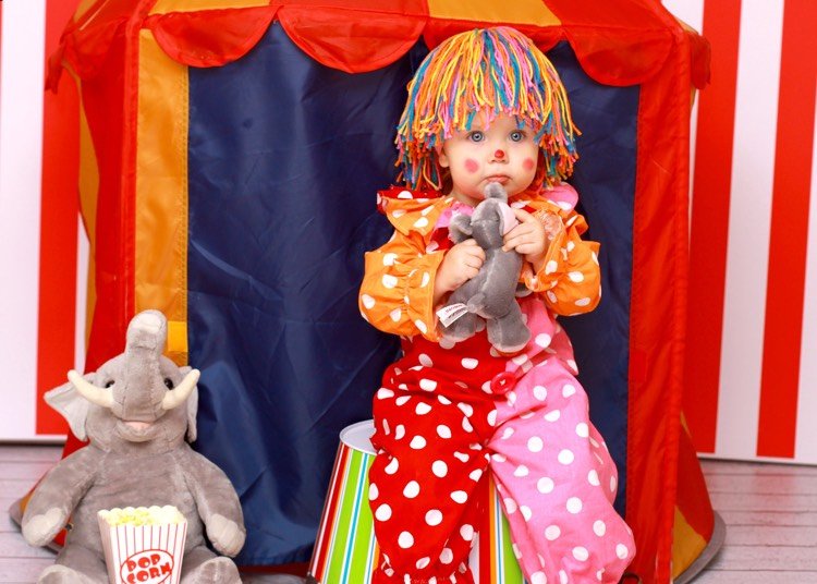 Baby kostym clown-cirkus-färgglada-peruk-garn