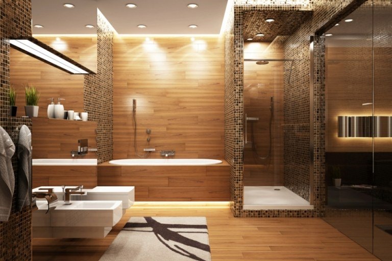 trender 2014 spa badrum trägolv väggbeklädnad lyx