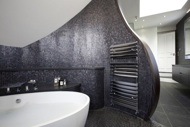 trender 2014 badrum vägg rumsdelare kurvor svart mosaik