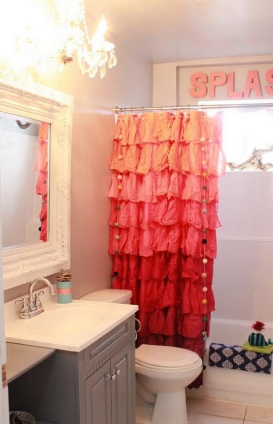 Duschkabin gardin rosa röd design badrum