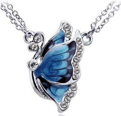 Suunnittelija sininen timantti perhonen kaulakoru