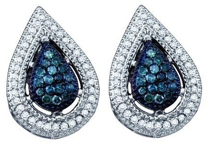 Lehtimuotoiset siniset timanttikorvakorut