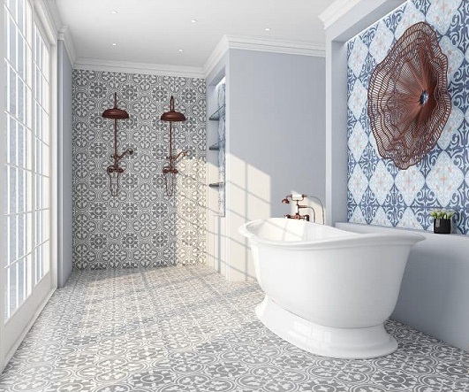 Espanjalaistyyliset kylpyhuoneen lattialaatat