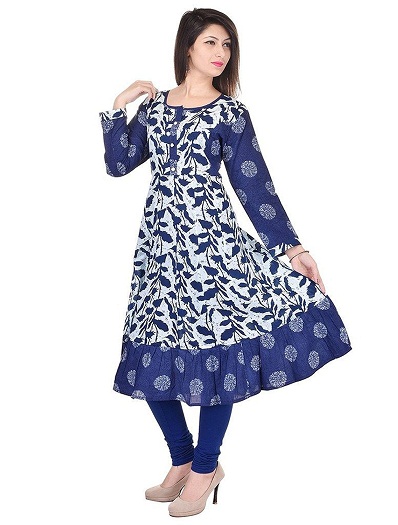 Täyshihainen painettu Anarkali Kurti