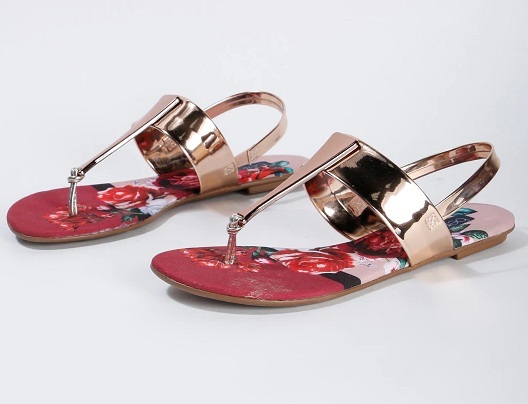 Glitter Flat Sandals με Floral Design