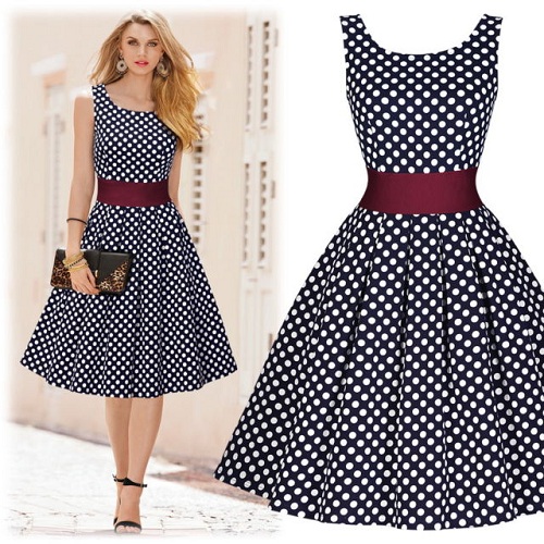 Polka Dot Navy Blue Casual φόρεμα