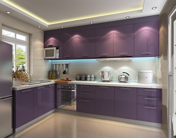 Εικόνες από μοβ κουζίνες Σχεδιασμός υψηλής γυαλάδας μωβ ντουλάπια κουζίνας κουζίνα