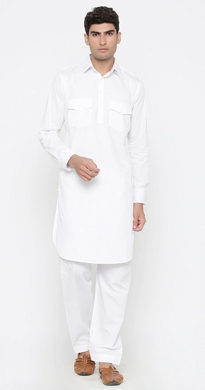 Valkoinen puuvilla Pathani Kurta Pyjama