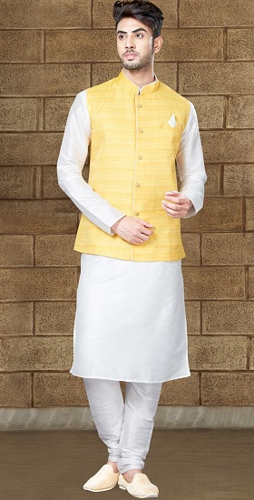 Λευκή πυτζάμα Kurta με μπουφάν Nehru